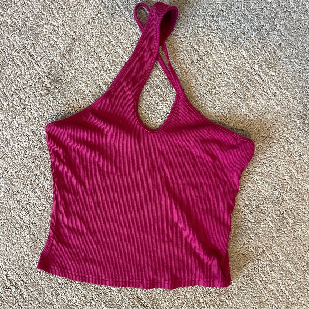 SHEIN Fuchsia Ribbed Halter Tank Top